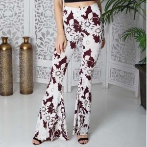 Show Me Your MuMu White and Burgundy Floral Boot Cut Pants